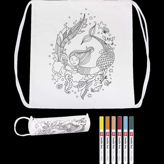 Set créatif - Dessin sur tissu - Sac de sport+Trousse à crayon Sirène